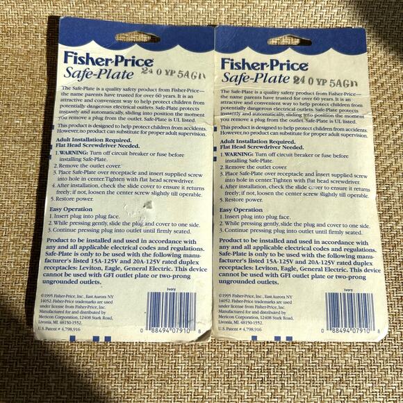 Vintage Fisher-Price Safe-Plate Outlet Covers NIP Set of 2 Child Safety - Picture 3 of 3